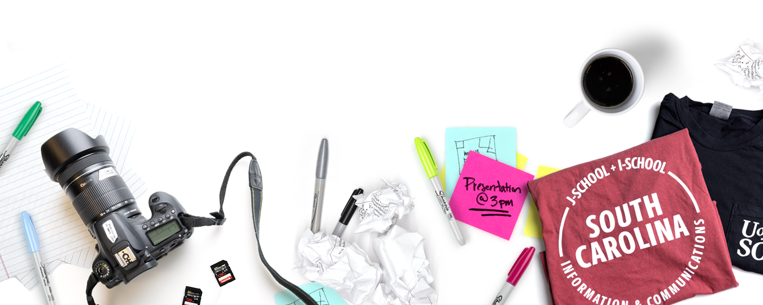 Various items related to the College of Information and Communications displayed on a white background.