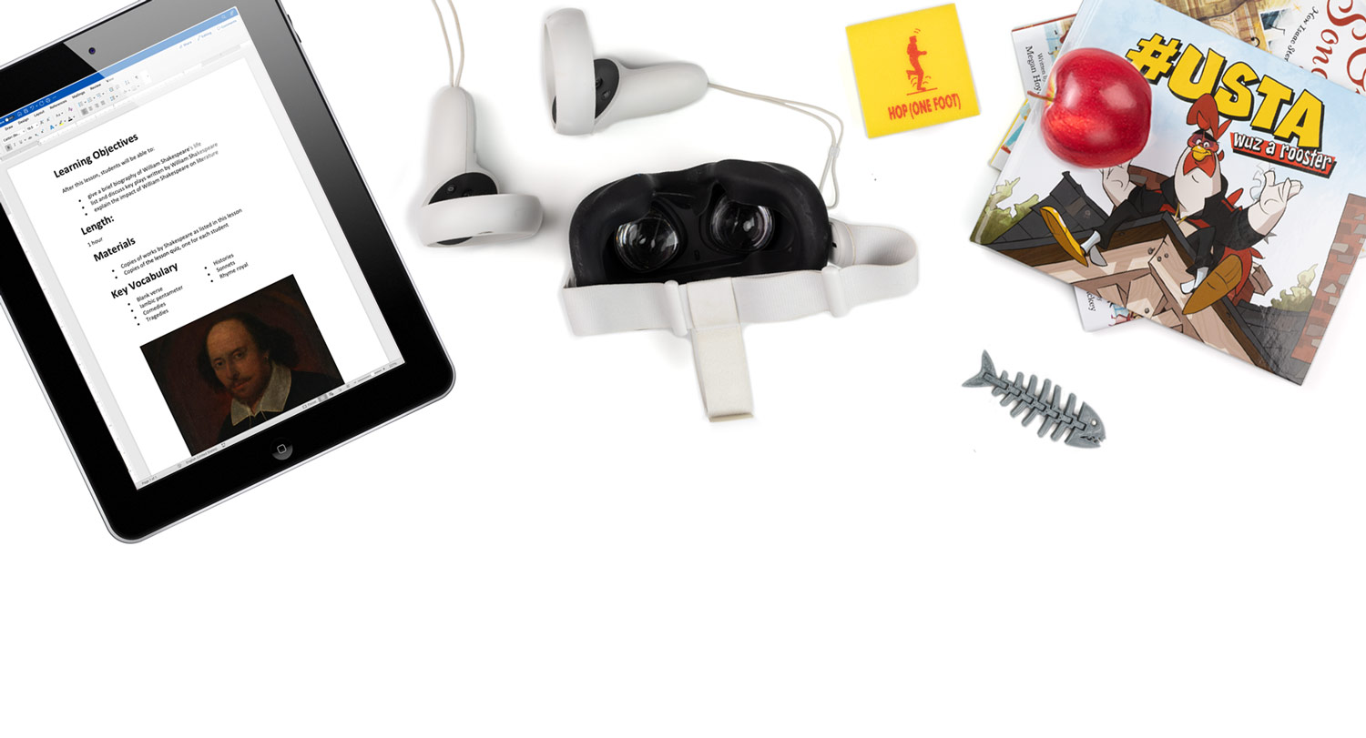 Various items related to the College of Education displayed on a white background.