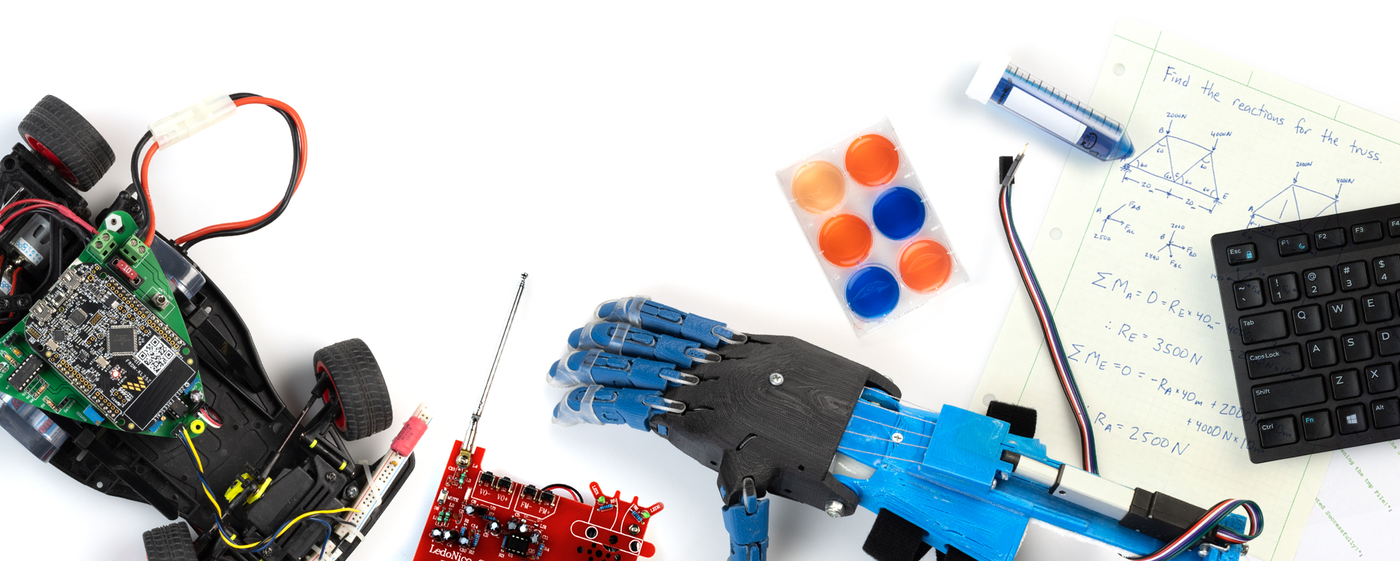 Various items related to the College of Engineering and Computing on a white background.