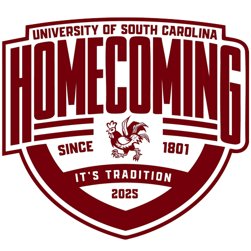 Illustration of Williams-Brice stadium with the text Under a Carolina Sky, USCHomecoming 2023