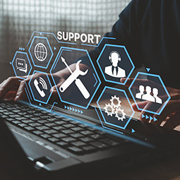 Several hexagons with different icons for IT services