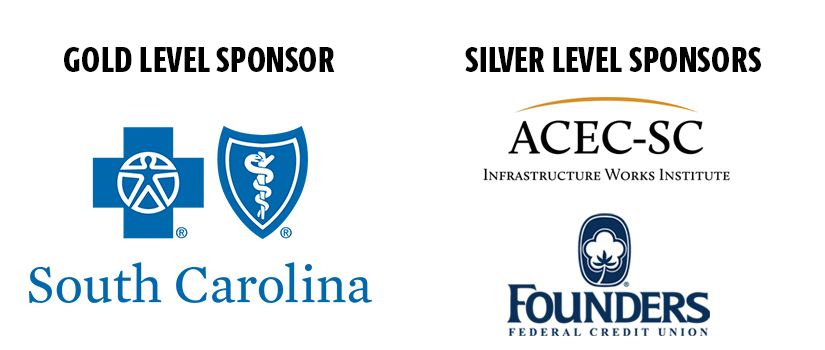 Gold level sponsor is BlueCross BlueShield of SC; Silver level sponsor is Founders Federal Credit Union and The American Council of Engineering Companies of South Carolina