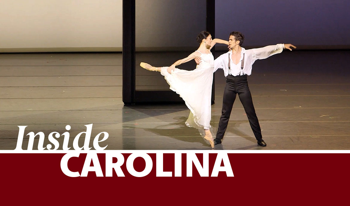 graphic that has a frame with the words Inside Carolina over an image of two dancers on a stage