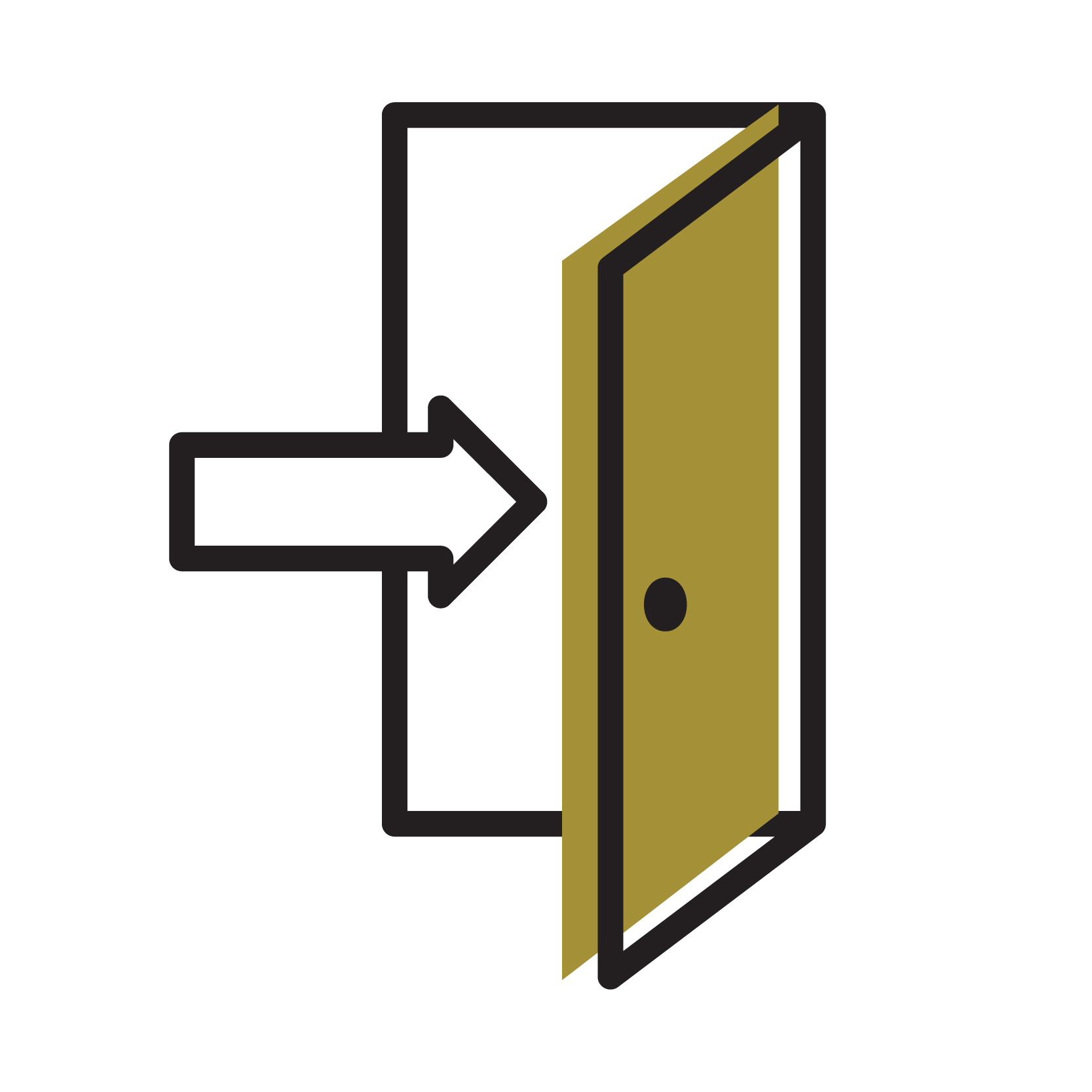 drawing of an open door with an arrow pointing at it