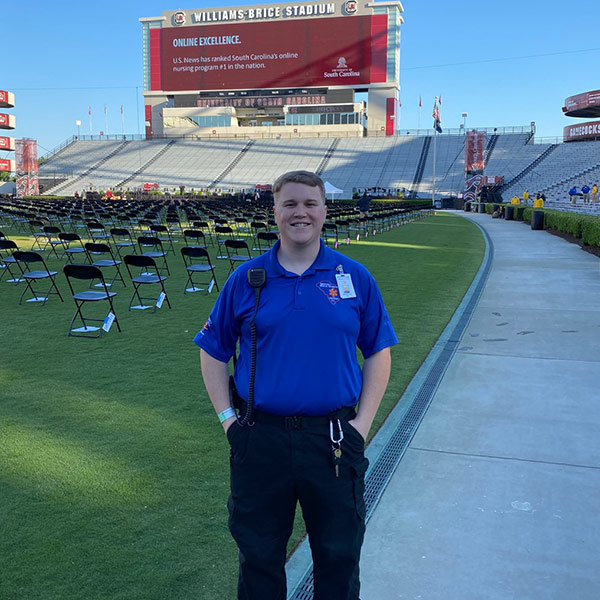 Willis Pautz stands on the field at Williams-Brice Stadium